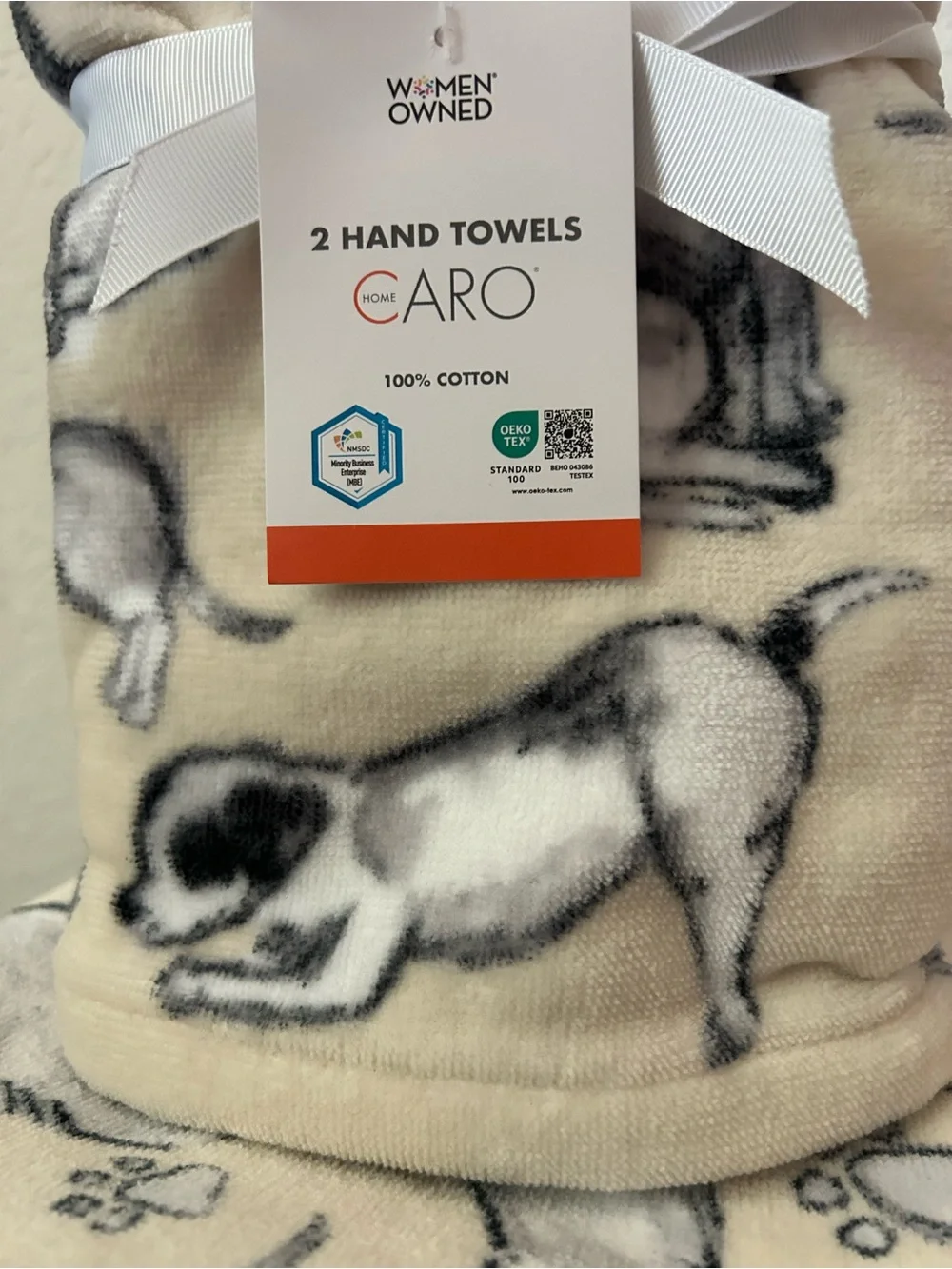 NEW CARO Home 4-Piece 100% Cotton Mixed Breed Dog Puppy Print Bath Towel Set